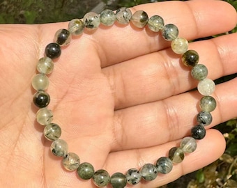 6mm Prehnite Gemstone Bracelet, Positive Energy Crystal Jewelry