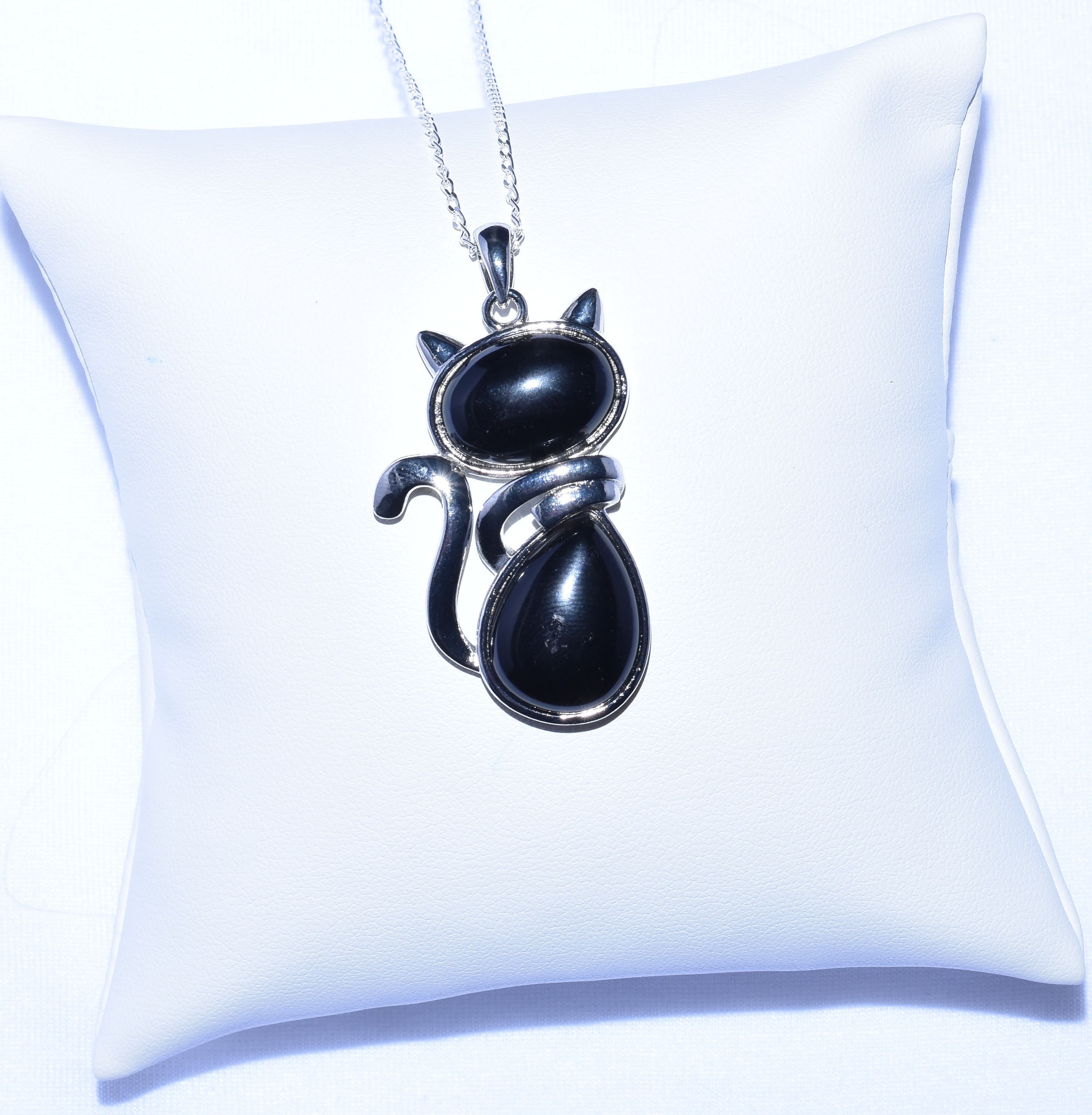 Black cat necklace onyx sterling silver online