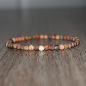 4mm Matte Picasso Jasper Bracelet • Minimal Unisex Stretch Beads • Custom Size image 1