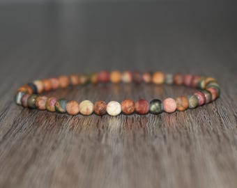 4mm Matte Picasso Jasper Bracelet • Minimal Unisex Stretch Beads • Custom Size