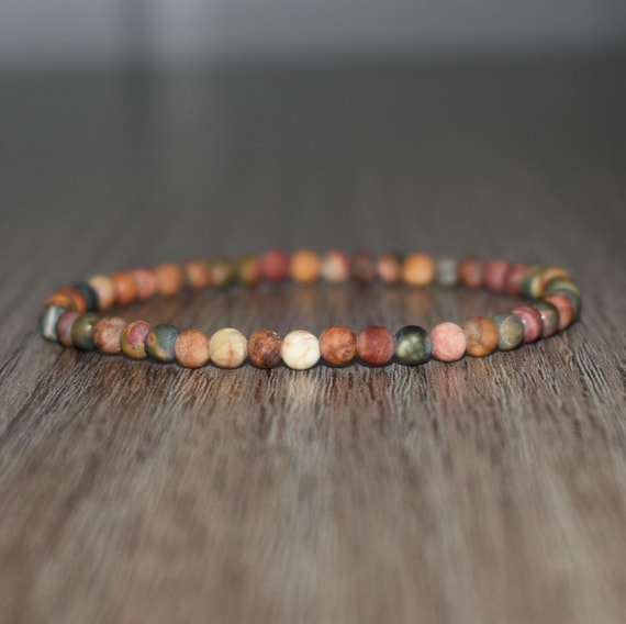 4mm Matte Picasso Jasper Bracelet • Minimal Unisex Stretch Beads • Custom Size