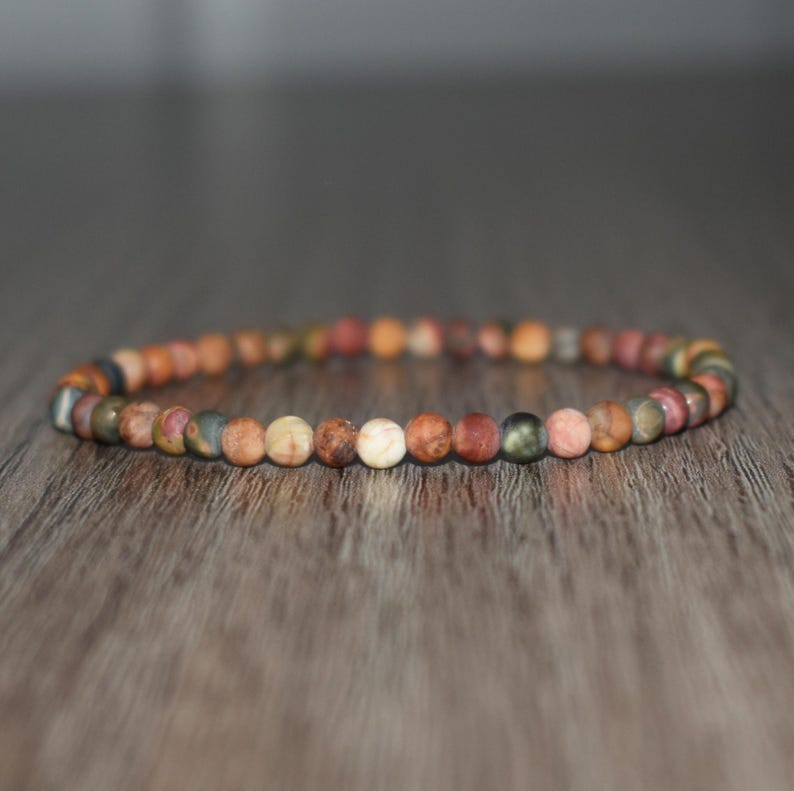 4mm Matte Picasso Jasper Bracelet • Minimal Unisex Stretch Beads • Custom Size image 1