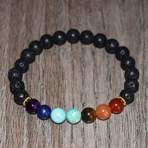 7 Chakra Lava Stone Bracelet, Essential Oil Diffuser, Unisex