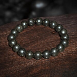 10mm Pyrite Bracelet, Natural Crystal Gemstone, Unisex Yoga Gift image 10