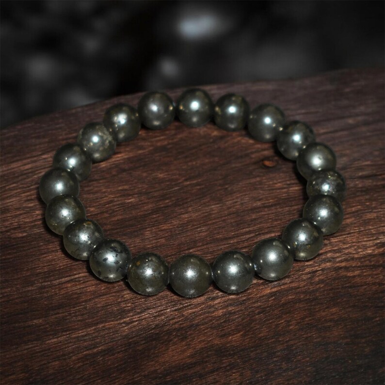 10mm Pyrite Bracelet, Natural Crystal Gemstone, Unisex Yoga Gift image 10