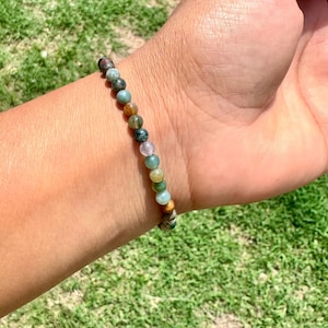Indian Agate Beaded Bracelet – Unisex Gemstone Jewelry for Layering, Gift Under 20