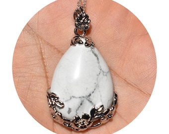 White Howlite Pendant Necklace, Natural Crystal Jewelry