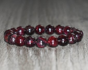 10mm Garnet Bracelet for Men • Courage & Confidence Gemstone Jewelry • January Birthstone Gift