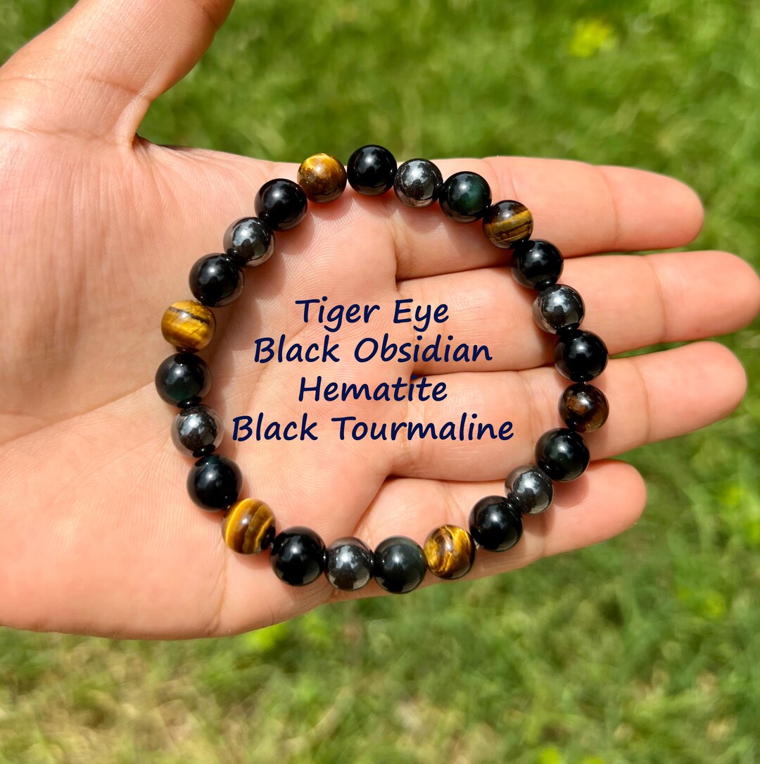 Black Tourmaline Bracelet for Men, Hematite Bracelet, Black