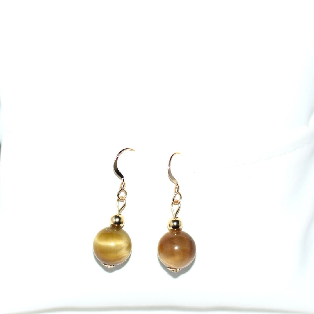 Honey Tiger Eye Earrings, Women Tiger's Eye Earrings, 14k Gold Filled ...