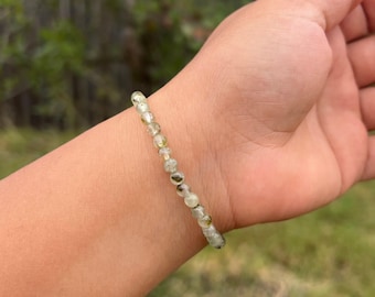 4mm Prehnite Beaded Bracelet – Dainty Green Gemstone Jewelry for Women & Men, Yoga Gift