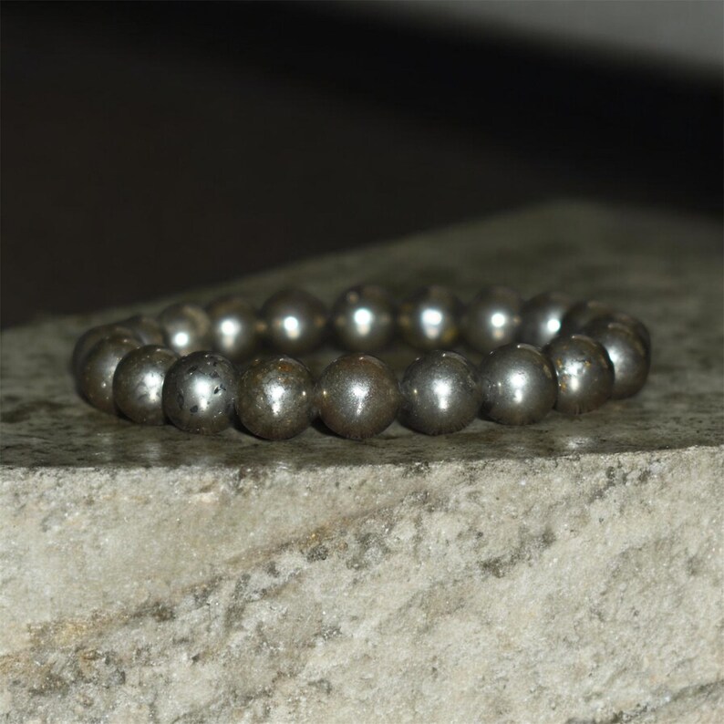 10mm Pyrite Bracelet, Natural Crystal Gemstone, Unisex Yoga Gift image 12
