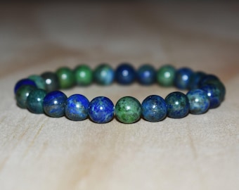 Azurite Malachite Bracelet, 8mm Crystal Stone, Stacking Bracelet