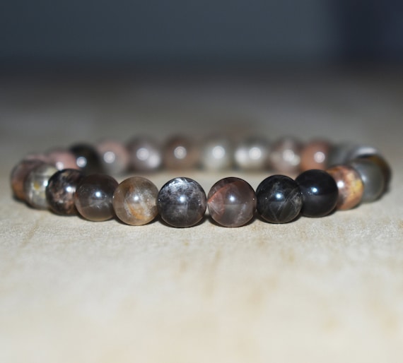Natural Faceted Black Spinel & Moonstone Bracelet Round Shape Beads