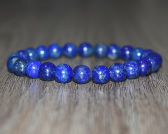 8mm Lapis Lazuli Beaded Bracelet, Natural Crystal Gemstone