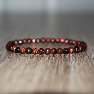 4mm Red Tiger Eye Bracelet, Natural Gemstone Crystal