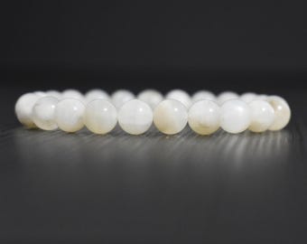 White Moonstone Bracelet, Natural Gemstone Bead Bracelet