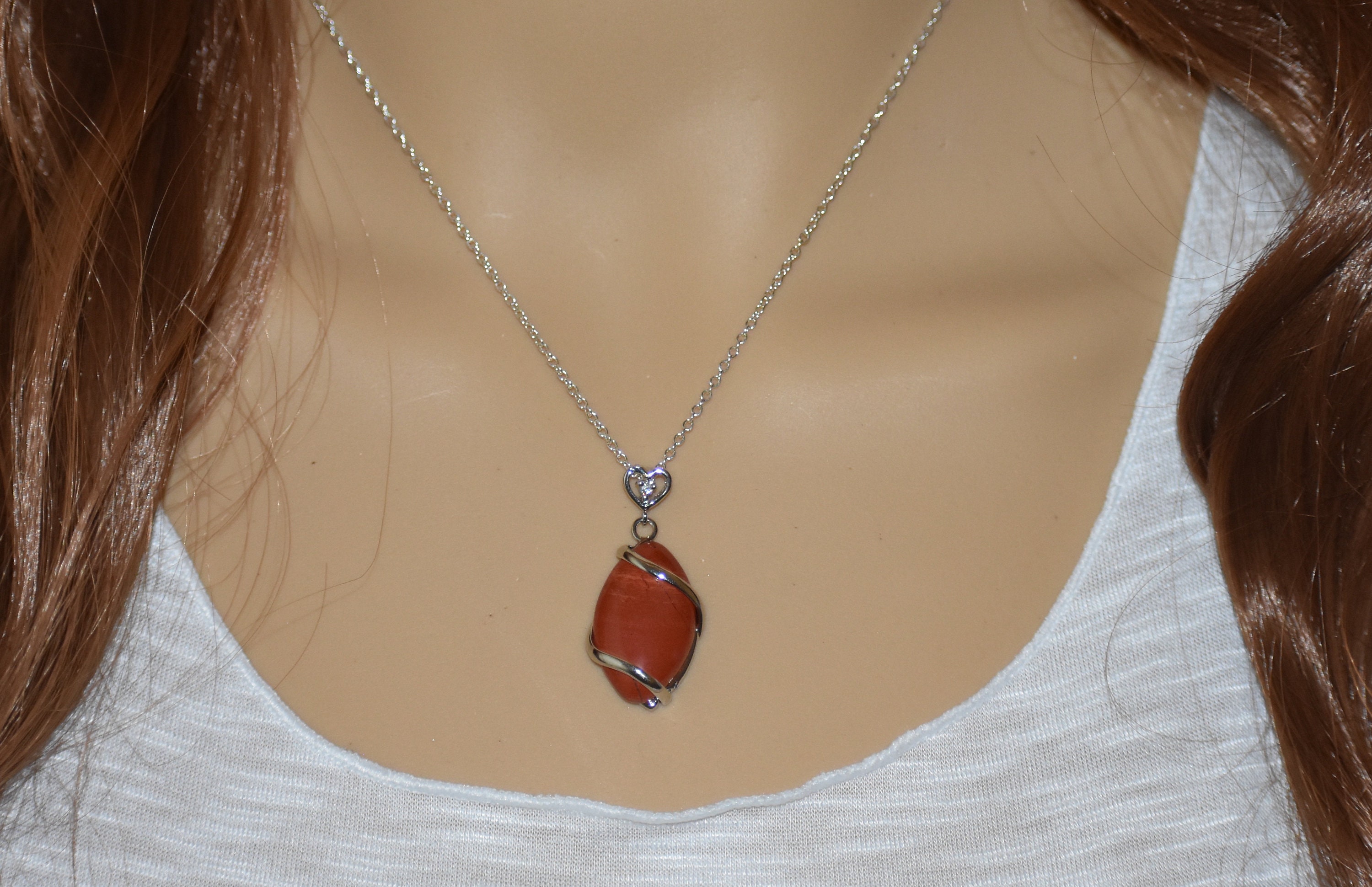 Red Creek Jasper Stone Pendant on Oxidized Copper Chain Necklace - Earthy Natural Gemstone Jewelry