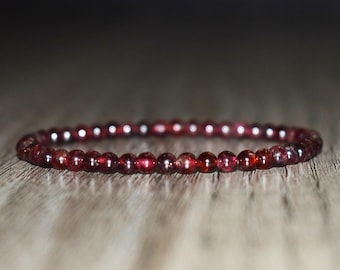 4mm Garnet Beaded Bracelet – Unisex Garnet Gemstone Jewelry, Gift for Him or Her