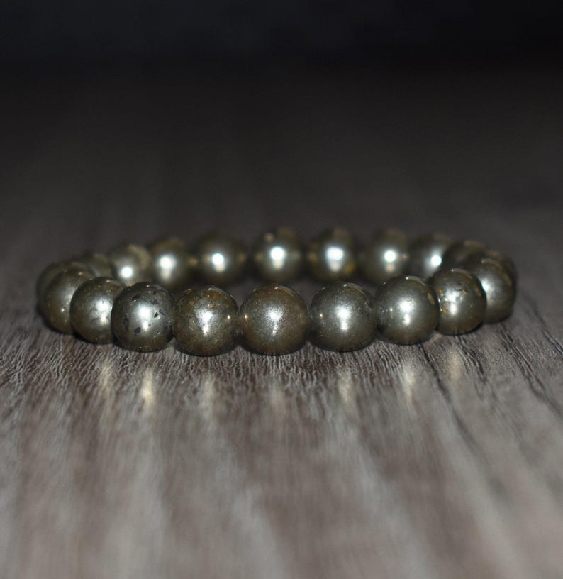 10mm Pyrite Bracelet, Natural Crystal Gemstone, Unisex Yoga Gift image 11