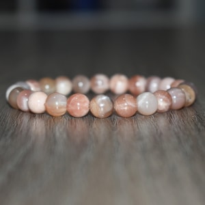 8mm Peach Moonstone Bracelet, Crystal Healing Jewelry, Gift for Women