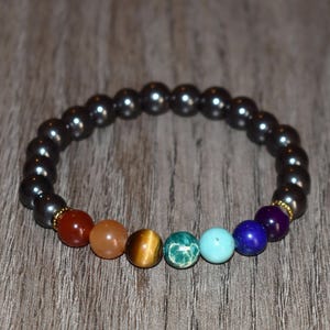 Hematite 7 Chakra Bracelet, Natural Gemstone Healing