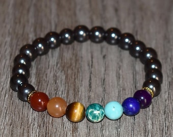 Hematite 7 Chakra Bracelet, Natural Gemstone Healing