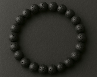 Lava Stone Bracelet for Men • Bold Earthy Stretch Beaded Bracelet