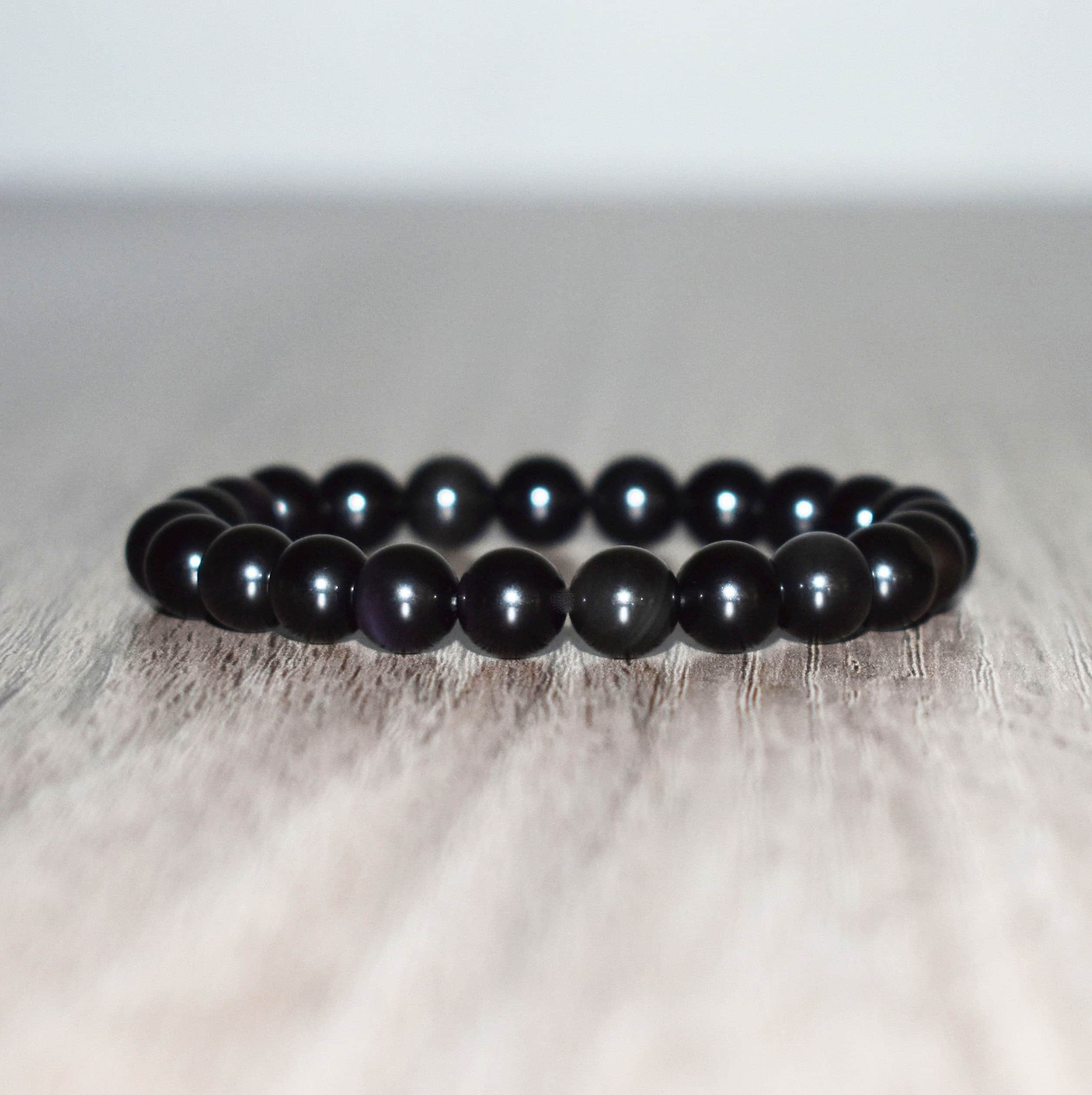 8 mm zwarte obsidiaanarmband, aardingsarmband, zwarte kralenarmband voor heren, edelsteenarmband voor dames, Mala-armband pols