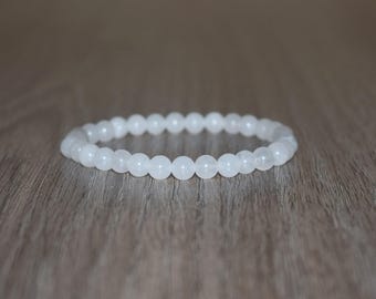 6mm White Jade Bracelet, Natural Crystal Bead Bracelet