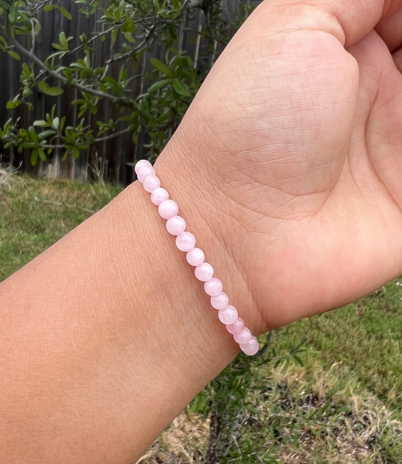 Rose Quartz Bracelet, 4mm Rose Quartz Jewelry, Heal Crystal Bracelet, Healing Beaded Bracelet, Protection Bead Bracelet, Heal Bracelet image 8