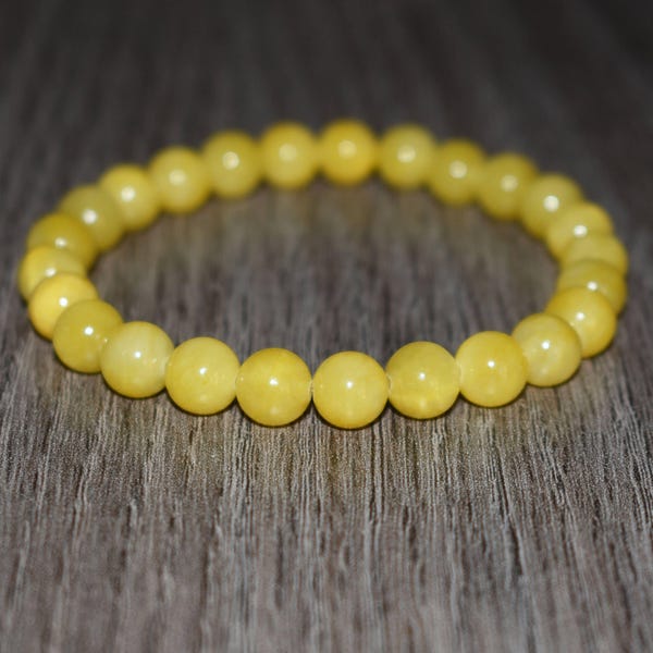 Yellow Jade Beaded Bracelet, Natural Persian Gemstone