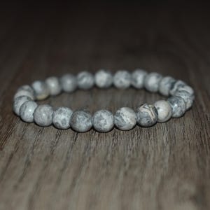 Matte Map Jasper Beaded Bracelet, Natural Stone Jewelry