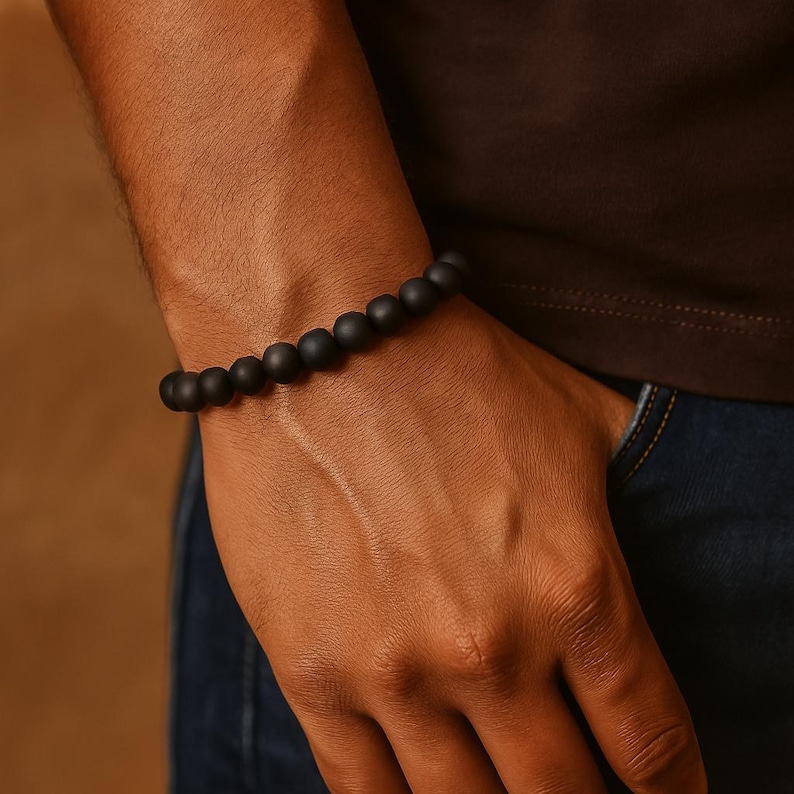 Matte Black Onyx Bracelet - Bold, Grounding Beaded Gemstone Bracelet for Him image 8