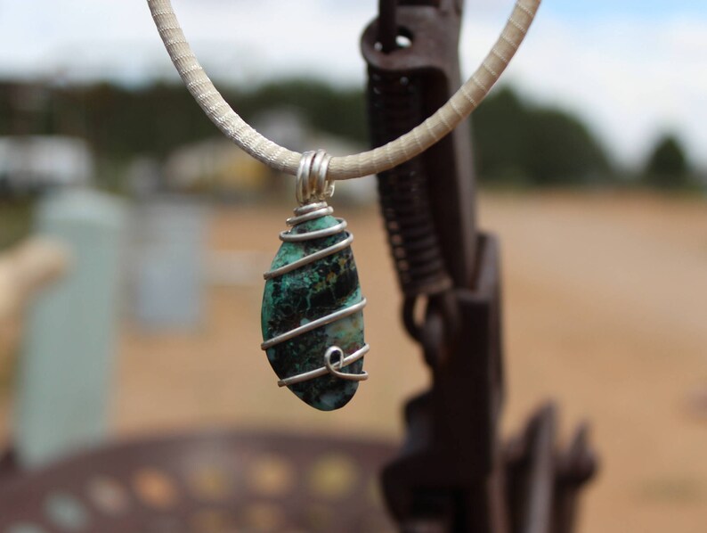 Turquoise wire wrapped pendant image 1