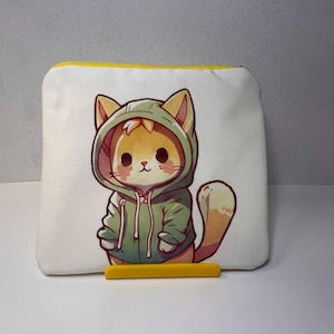 Cute cat zipper pouch, flat pouch, coin purse, cosmetic lipstick bag, credit card holder, mini pouch, money bag, earbud pouch