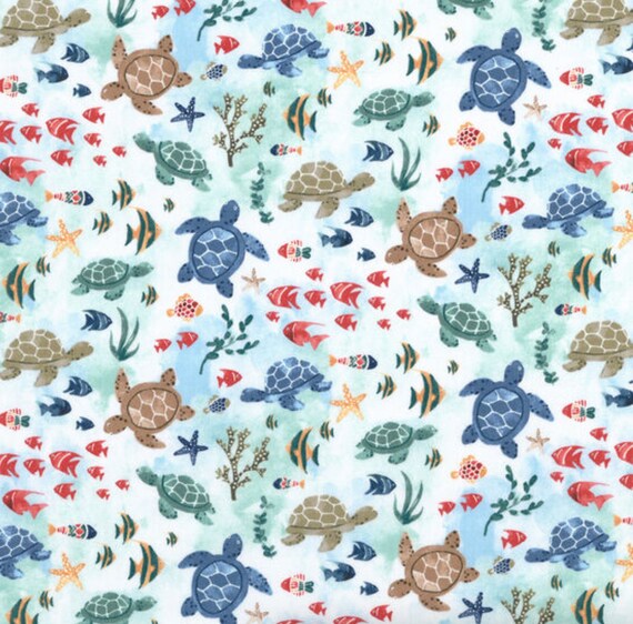 Sea Turtles Cotton Fabric by the Yard Etsy