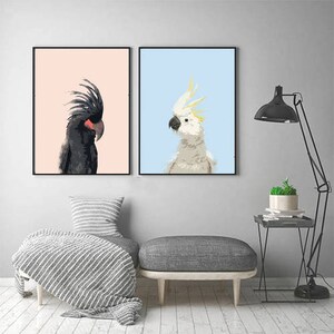 Cockatoo White Sulphur Crested and Black Cockatoo Water Color Downloadable Wall Art Prints, Australian Gift, Nursery Decor, Home Decor Print image 3