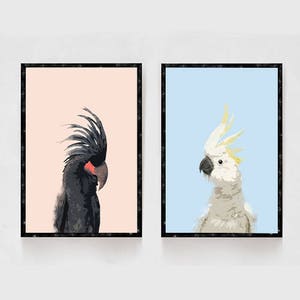 Cockatoo White Sulphur Crested and Black Cockatoo Water Color Downloadable Wall Art Prints, Australian Gift, Nursery Decor, Home Decor Print image 6