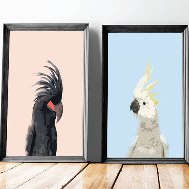 Cockatoo White Sulphur Crested and Black Cockatoo Water Color Downloadable Wall Art Prints, Australian Gift, Nursery Decor, Home Decor Print image 7