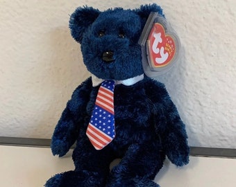 POPS The Patriot Bear | Vintage 2001 Stars and Stripes Neck Tie USA Ty Beanie Baby Stuffed Animal Toy