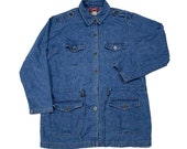VINTAGE 90s Denim Co Button Front Cargo Jean Jacket with Cinch Waist Women 39 s Size Medium