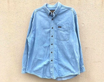 Woolrich vintage - Chemise boutonnée en denim bleue à manches longues pour hommes XL