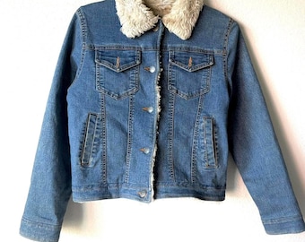 Scorpio Denim Jean Jacket Vintage y2k 2000s 90s Faux Fur Lined Bomber Jacket Women's Small