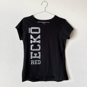 Ecko Unltd y2k 2000s Black and Silver Foil Print Tee Shirt Women&#39;s Large