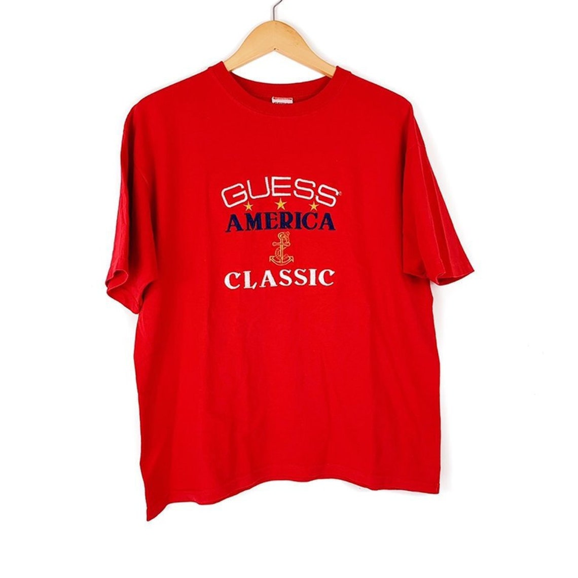 Vintage 90s Guess America Classic Red Embroidered Tee Shirt / - Etsy