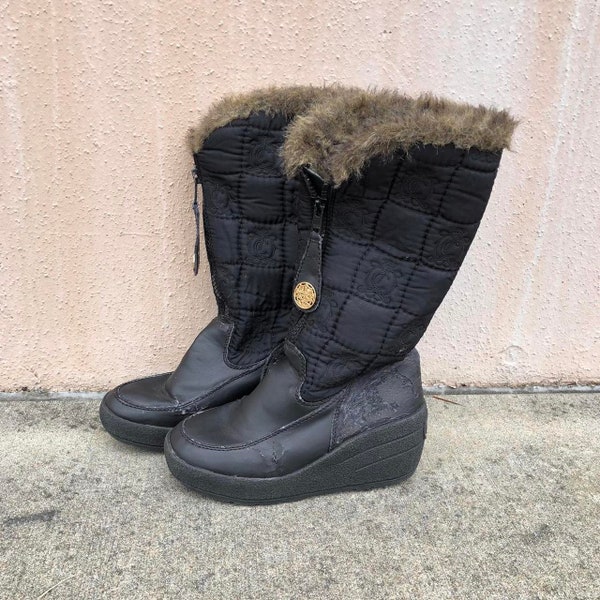 Juicy Couture Tall Black Brown Fur Snow Boots Women's Size 7 Shoes