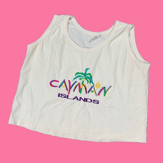 Cayman Islands White Embroidered Vintage rare NIKE Tank Top Embroidery