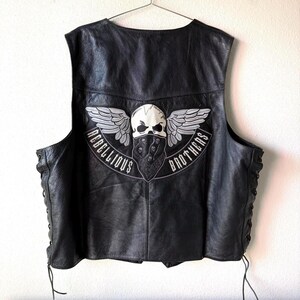Vintage Genuine Leather Motorcycle Vest Jacket Skull Patch Men's 4XL