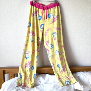 2005 Vintage Betty Boop Pajama Pants - Yellow + Pink - Women's Small